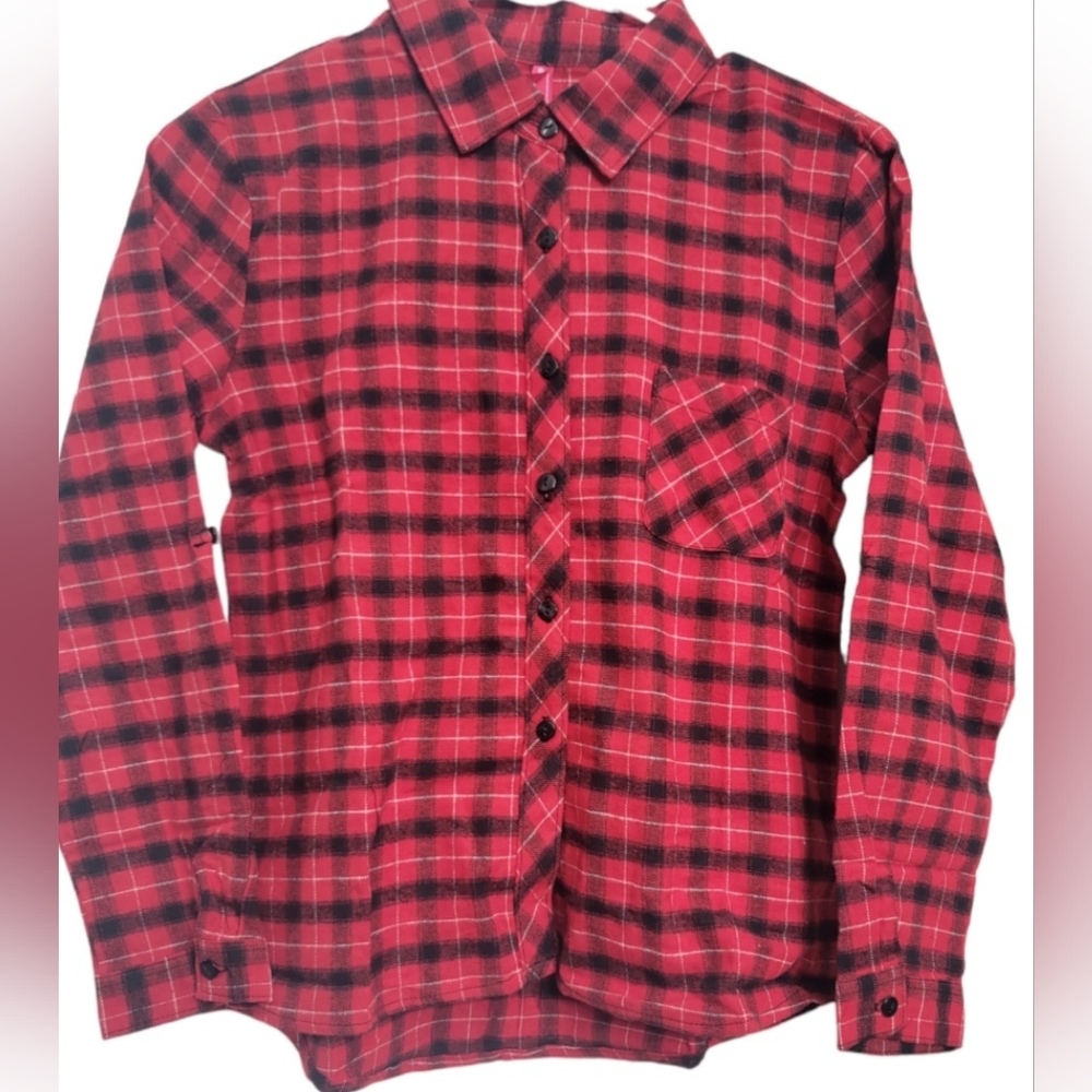 Pinklatte Red plaid/Buffalo plaid Christmas button-up girl shirt NWT 10/12